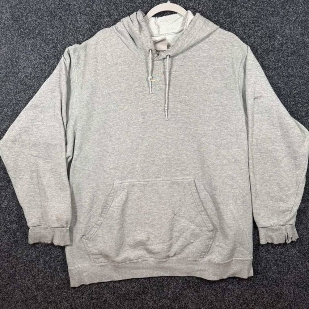 Vintage Nike Center Swoosh Hoodie Mens XL Grey Distressed Pullover Sweatshirt